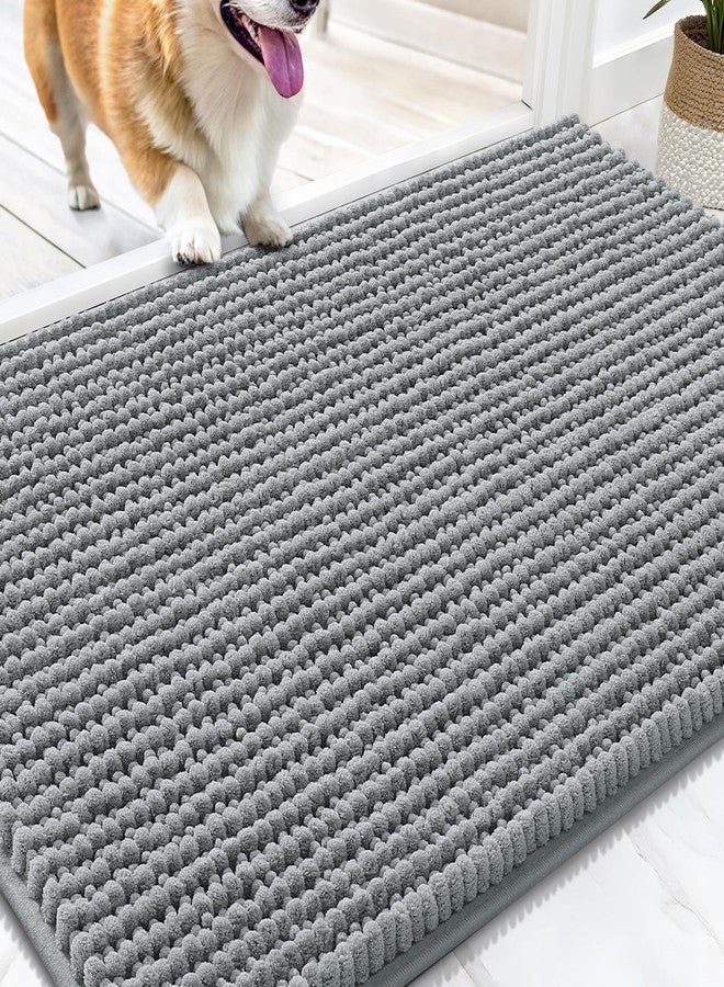 OLANLY Dog Door Mat for Muddy Paws 30x20, Ultra Absorbent Chenille Mud Doormat, Non-Slip Washable and Dirt Trapping Doormat for Indoor Entryway, Quick-Dry Indoor Pet Bed Mats for Dogs, Grey - Image 1